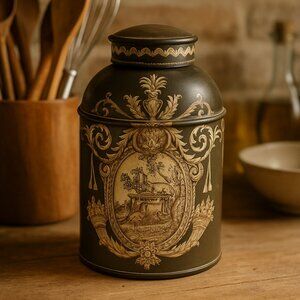 Antique Large Toleware Chinoiserie Tea Caddy Canton n°3 Iron Tea Box